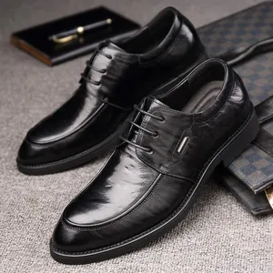Klassieke zwarte heren lederen Derby schoenen voor formele zakelijke en trouwgelegenheden