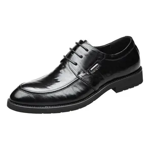 Klassieke zwarte leren heren Derby schoenen met een getextureerde afwerking voor zakelijk