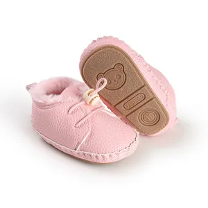 Rosa gefütterte Baby-Lauflernschuhe mit rutschfester Pandaprint-Sohle für Kleinkinder