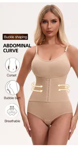 Close-up detail of nude shapewear bodysuit with hook-and-eye waist closure