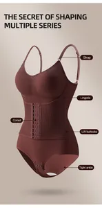 Detailed macro view of brown high-waist bodysuit shapewear with adjustable metal hooks