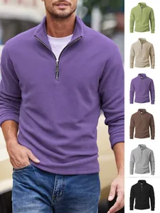 Men's polar fleece quarter-zip sweatshirt with stand collar in multiple solid colors