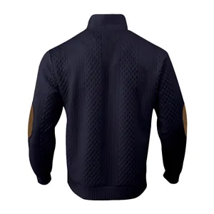 Rückansicht eines Herren-Struktur-Sweatshirts mit braunen Vintage-Ellbogen-Patches