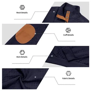 Detailansichten von Ausschnitt, Manschetten, Saum und Waffelstruktur des Herren-Sweatshirts