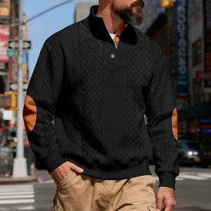 Herren-Sweatshirt mit schwerer Struktur und kontrastierenden Ellbogen-Patches im Retro-Stil