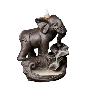 Handgemaakte paarse zand olifant backflow wierookbrander voor zen meditatie decoratie