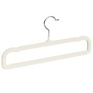 Premium non-slip velvet flocked pants hanger in cream white for space-saving storage