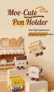 Detailed view of creative cartoon food-shaped pen holders set for desk storage
