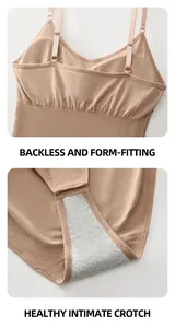 Close-up of backless shapewear bodysuit with adjustable straps and hook crotch