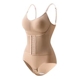 Women's high waist tummy control shapewear bodysuit with adjustable straps and hook-eye
