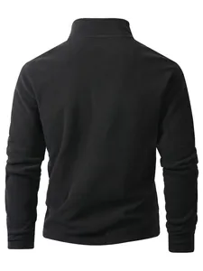 Detailed rear view of a black thickened polar fleece stand collar jacket for men's wear