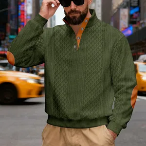 Vintage-Herren-Sweatshirt mit schwerer Textur, Kontrast-Stehkragen und stylischen Ellbogen-Patches