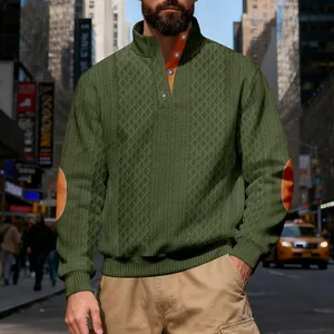 Klassisches grünes Herren-Sweatshirt mit strukturiertem Muster und Kontrastkragen