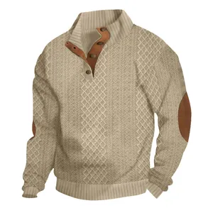 Schwerer Vintage-Strickpullover für Herren mit Kontrast-Ellbogenflicken und Stehkragen.