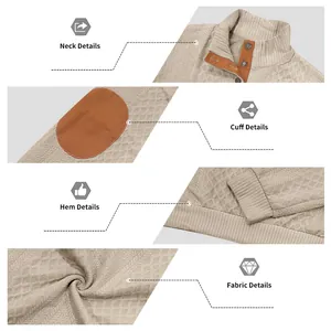 Detailansichten eines Vintage-Sweatshirts mit Stehkragen, Nacken, Ellbogen-Patches und Jacquard