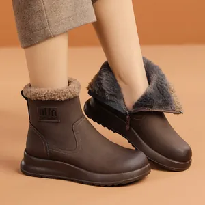 Women Microfiber Leather Snow Boots Vintage Side Zipper Winter Warm Fleece Lined Short Boots Casual Non-slip Thick Sole Footwear