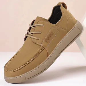 Men Business Casual Leather Shoes Thick Sole British Style Microfiber Work Shoes Breathable Non-Slip Board Shoes For Men Daily Office Wear