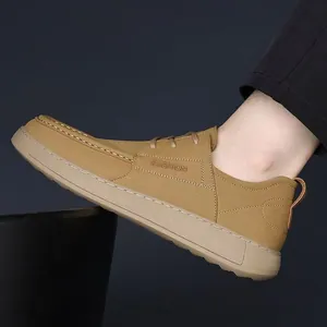 Men's khaki business casual leather shoes with thick soft soles for autumn fashion