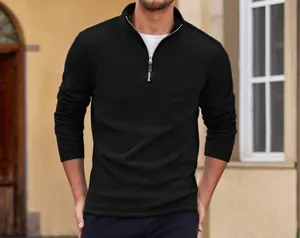 Men's casual black half-zip polar fleece sweatshirt featuring a stand collar design