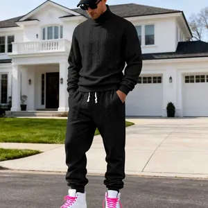Men's heavy jacquard tracksuit set with turtleneck sweater and joggers for winter