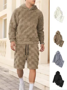 Herren Kariert Plüsch Fleece Hoodie Und Shorts Set Casual Winter Loungewear Top Und Bottom Outfit