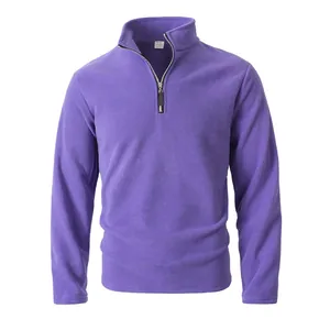 Purple men's polar fleece sweatshirt with half-zip and stand-up collar detail