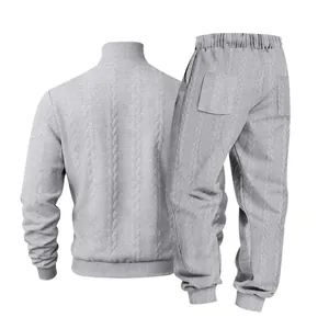 Detailed back view of grey jacquard men's high neck tracksuit for autumn and winter