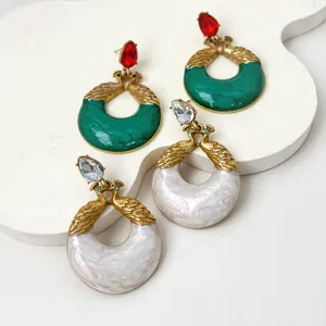 Pendientes Colgantes de Pavo Real Vintage de Resina Joyería de Aleación de Zinc Poste de Plata de Ley 925 Strass Esmalte Mujer