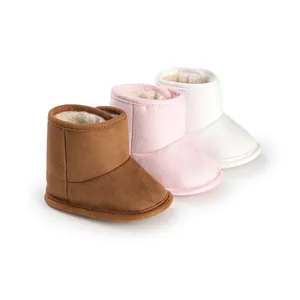Warm winter baby boots with soft faux fur lining and velcro straps in three colors