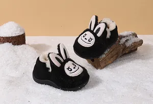 Warm toddler winter snow boots with cute plush cartoon rabbit ears and sparkling star eyes