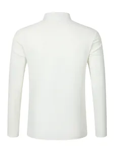 Back view of a men's white long sleeve waffle knit t-shirt on plain white background