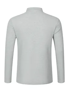 Back view of men's grey long sleeve shirt featuring a premium waffle knit texture.
