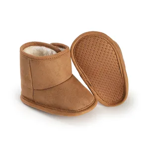 Detail view of baby winter boots with non-slip soft sole and warm lining