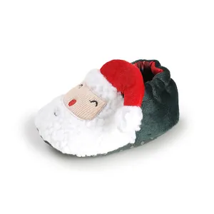 Cute Santa Claus themed winter plush cotton shoes for infants and toddler walking