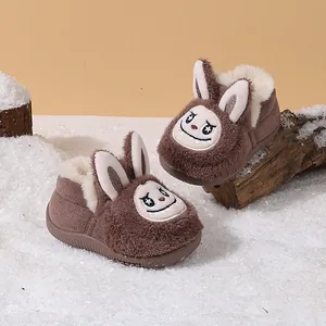 Cute rabbit cartoon children's winter snow boots with warm fleece lining for toddlers