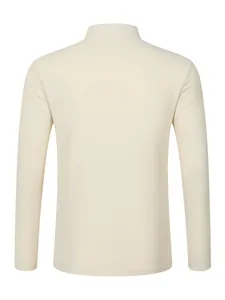 Rear view of a men's waffle-knit long-sleeve Henley shirt in a cream color