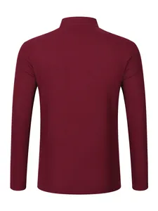 Back view of a men's burgundy long-sleeve waffle knit T-shirt with a textured finish
