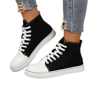 Stijlvolle zwart-witte high-top canvas sneakers voor dames en heren, casual vrijetijdsschoenen