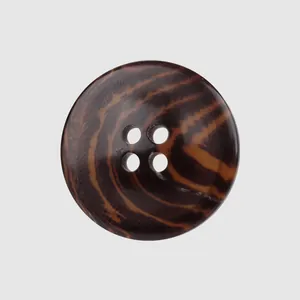 High-quality round resin button with brown wood grain pattern for coat and suit