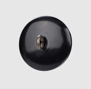 Close-up view of the back side of a premium black resin button featuring a metal shank