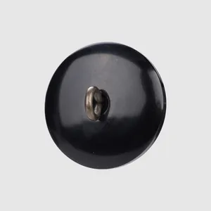 Premium minimalist black resin button featuring a durable metal shank for high-end coats