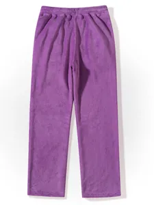 Purple soft fleece lounge pants with comfortable elastic waist and straight cut
