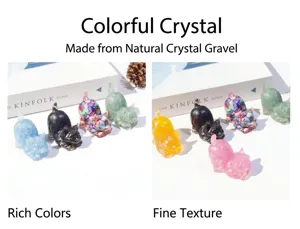 Crystal resin cat figurine detail view showing colorful natural stone texture for desktop decor.