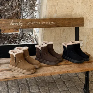 Warm faux fur lined winter snow boots in three colors with side zippers and thick soles