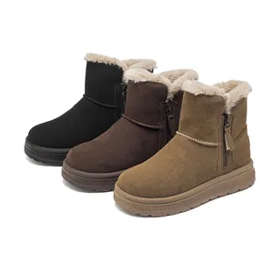 Warm fleece-lined winter snow boots for women in black brown and tan with zipper