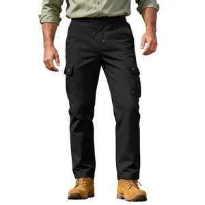 Pantaloni cargo neri da uomo con tasche tattiche laterali e comoda coulisse in vita elasticizzata
