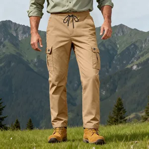 Pantaloni cargo tattici kaki vintage da uomo con multitasche e coulisse in vita