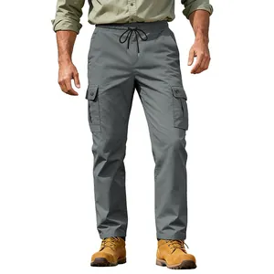 Pantaloni cargo tattici retrò da uomo grigi con vita elastica e comode tasche laterali.