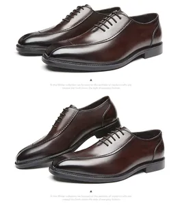 Vue détaillée des chaussures Derby en cuir marron foncé pour tenue de ville et formelle.