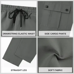 Dettaglio dei pantaloni cargo tattici da uomo con coulisse e tasche laterali